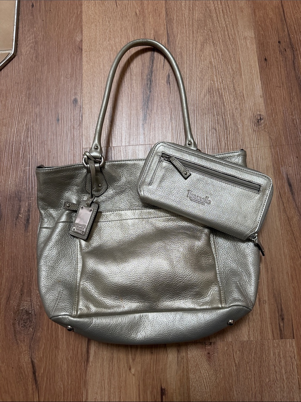 Tignanello metallic leather bag with matching wallet, EUC